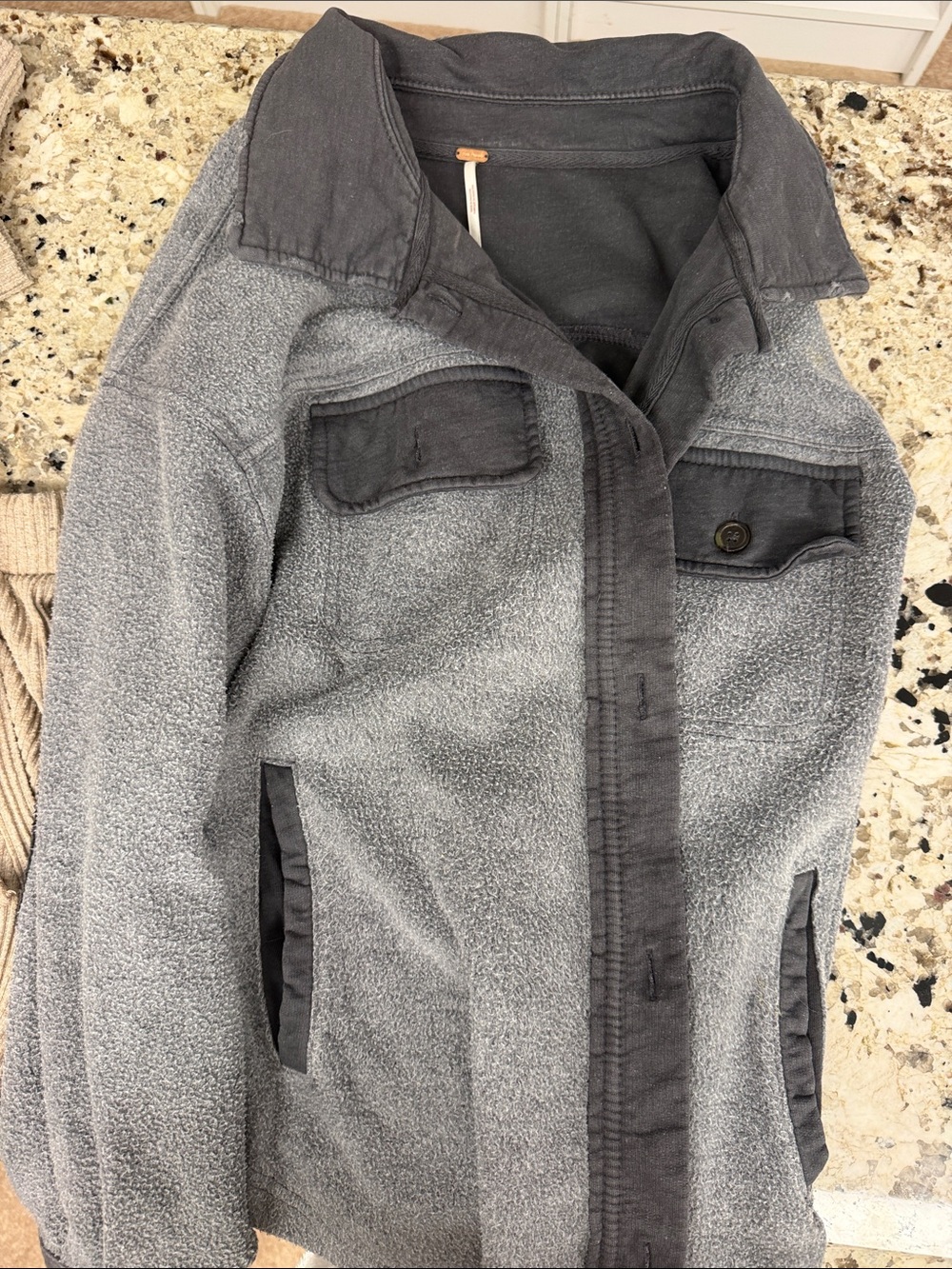 FP Movement by Free People Gray Two-Tone Button Down Fleece Shirt